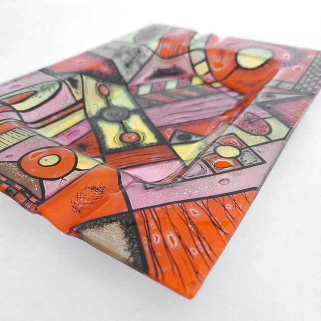 Higgins Glass 1960's Oversize Higgins Fused Glass Tray in Abstract Sunset Pattern For Sale - Image 4 of 11