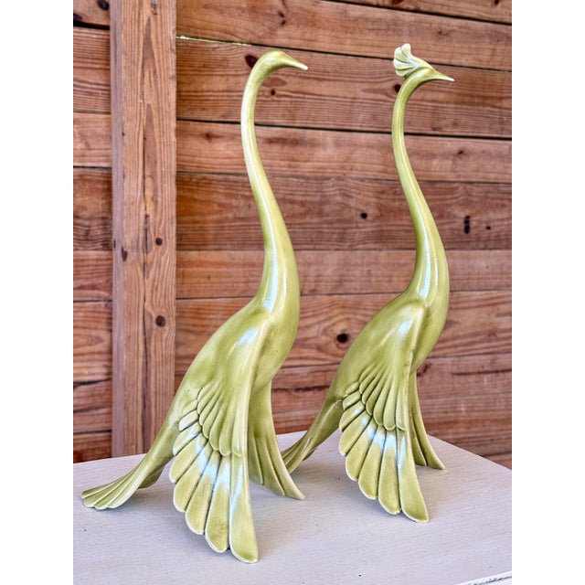 Ceramic Pair of Mid-Century Ceramic Peacock Figurines by Anthony Freeman McFarlin For Sale - Image 7 of 12