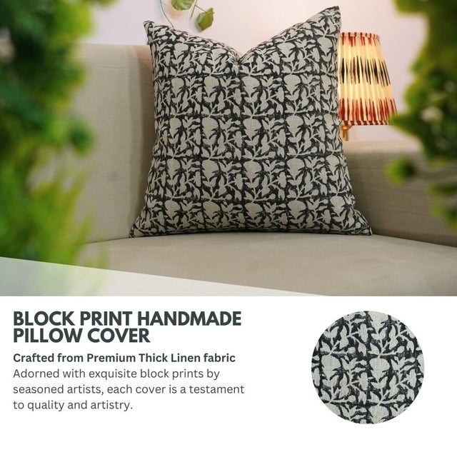 Textile Fabdivine-Decorative Block Print Cushion Cover 12x20 Inch Thick Linen-Midnight For Sale - Image 7 of 8