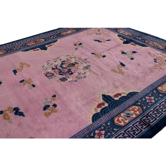 Purple Antique Beijing Dragon Handmade Wool Rug For Sale In New York - Image 6 of 11
