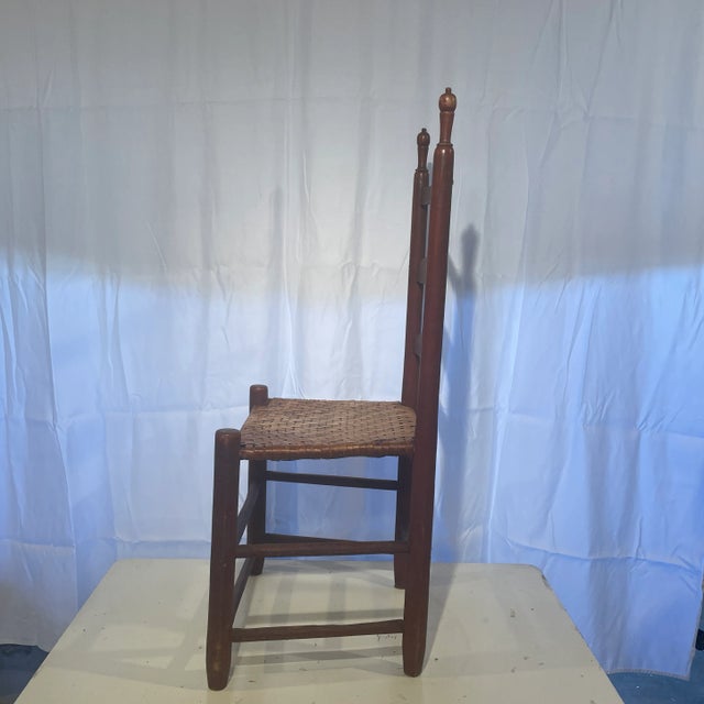 American Mid 18th Century Early American Red Painted Cane Seat Ladder Back Chair For Sale - Image 3 of 12