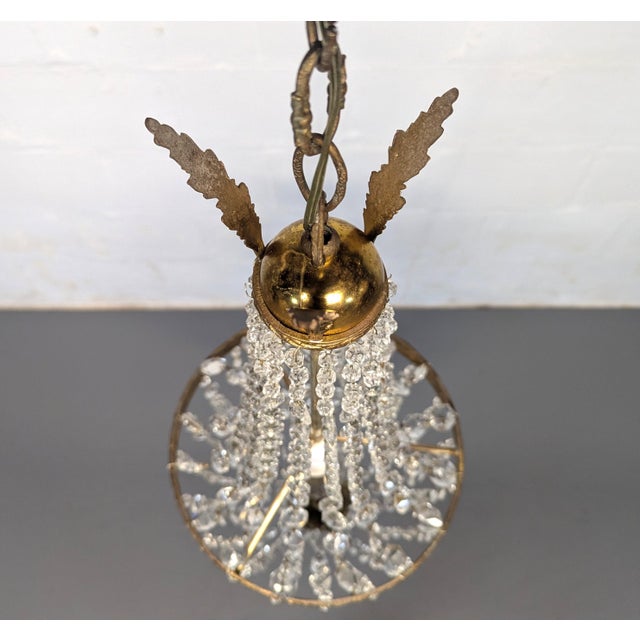 French 1940's Italian Empire Revival "Sac E Perle" Crystal Basket Chandelier For Sale - Image 3 of 13