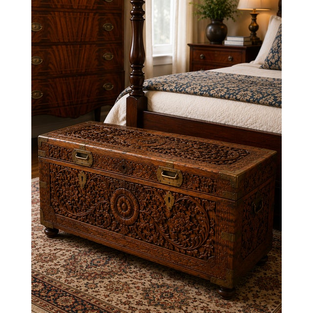 1970s Chinese Export Carved Camphor Wood Dowry Chest For Sale - Image 9 of 9