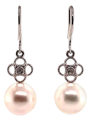 Diamond Akoya Pearl Earrings 14 Karat White Gold Certified