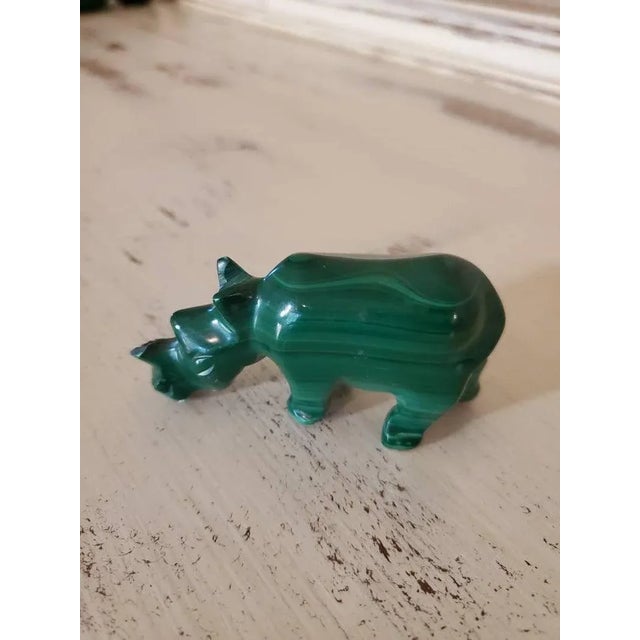 Malachite Carved & Polished Rhinoceros Shaped Stone For Sale - Image 4 of 11