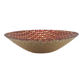 Red & Gold Mosaic Glass Centerpiece Decorative Bowl For Sale