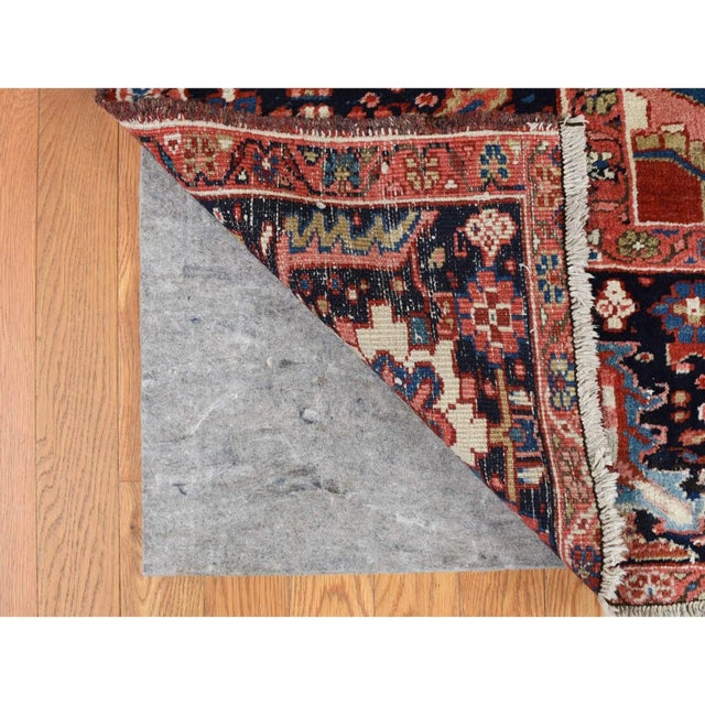 Red 1930 Crimson Red Antique Persian Heriz Rosette Hand Knotted Pure Wool Clean Rug For Sale - Image 8 of 12