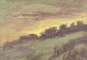 'Sunset Landscape' by Georg Kosmiadi, 1966, Russian-German Artist, Hamburg, Rivne, Volhynia