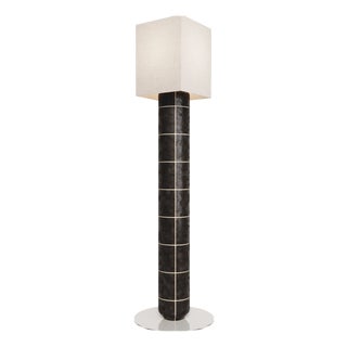 Handcrafted Ceramic and Glass Floor Lamp in Obsidian Gloss Glaze from Artem Zakharchenko-Halytskyi For Sale