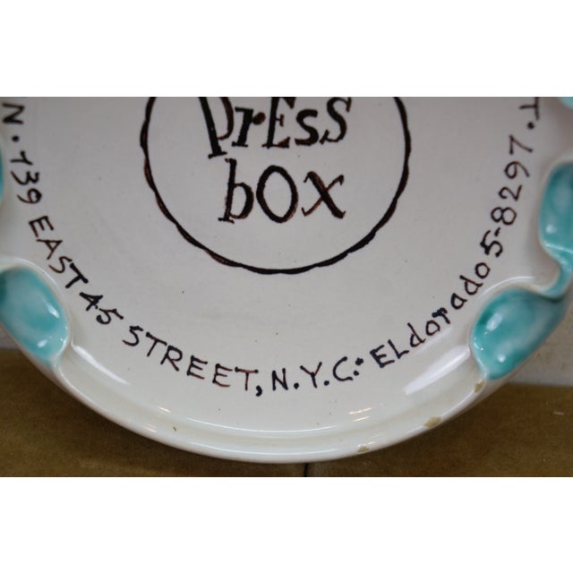 1950s Press Box Steakhouse Manhattan Nyc Ashtray by Casa Dell'Arte Italy 6" For Sale - Image 10 of 12