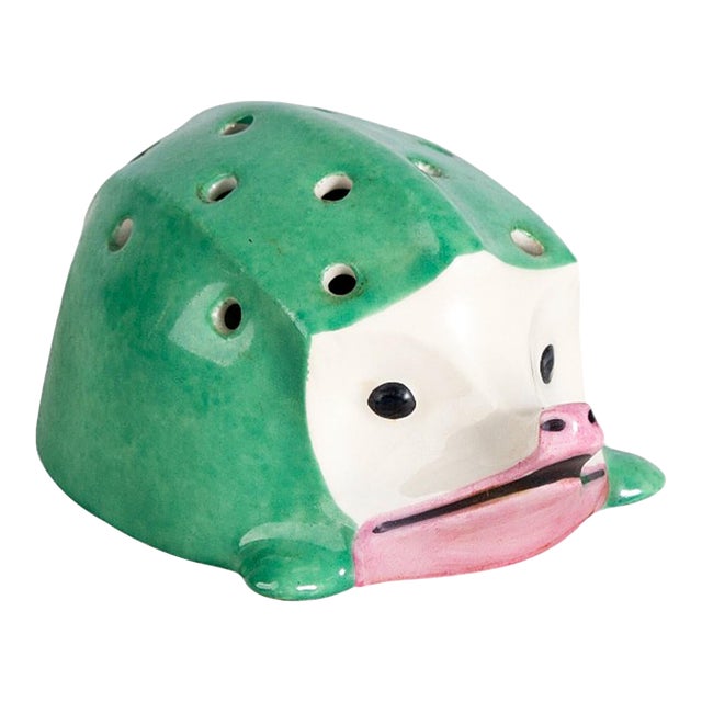 1920s Art Déco Ceramic Green Hedgehog Toothpick Holder by Édouard-Marcel Sandoz Manufactured by Theodore Haviland, France For Sale