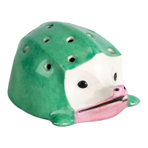 1920s Art Déco Ceramic Green Hedgehog Toothpick Holder by Édouard-Marcel Sandoz Manufactured by Theodore Haviland, France