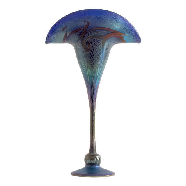 Iridescent Blue Art Glass Vase attributed to Charles Lotton For Sale