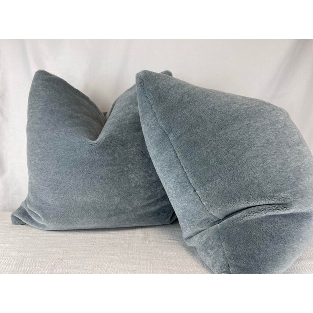 Transitional Teddy Mohair in Blue 22" Pillows-A Pair For Sale - Image 3 of 3