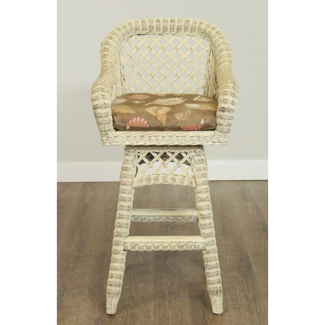 Traditional Lexington Pair Wicker Swivel Bar Stools For Sale - Image 3 of 13