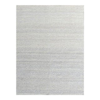 10x14 Ivory Hand-Knotted Wool Textured Banded Subtle Geometric Modern Carpet Rug For Sale