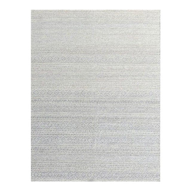 10x14 Ivory Hand-Knotted Wool Textured Banded Subtle Geometric Modern Carpet Rug For Sale
