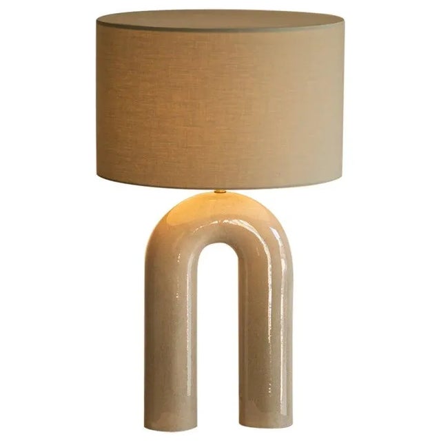 Sea Ceramic Arko Table Lamp with Light Brown Lampshade by Simone & Marcel For Sale - Image 6 of 6
