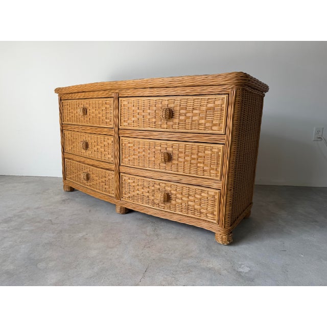 Vintage Coastal Organic Woven Rattan Six-Drawer Dresser For Sale - Image 4 of 12