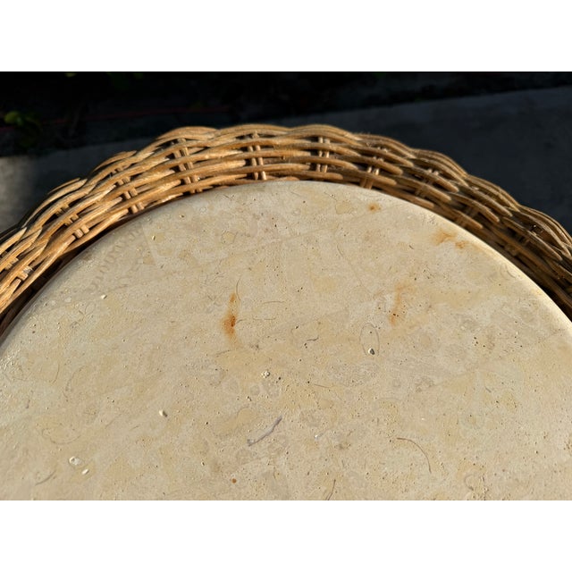 Vintage Sculptural Rattan Side Table With Tessellated Travertine Inlay For Sale - Image 15 of 15