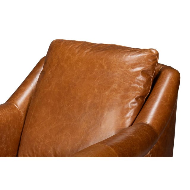 Wood Light Brown Leather Accent Chair For Sale - Image 7 of 10