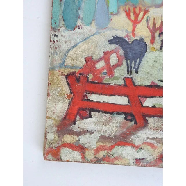 Mid 20th Century Vintage Modernist Horses in Landscape Painting For Sale - Image 5 of 8