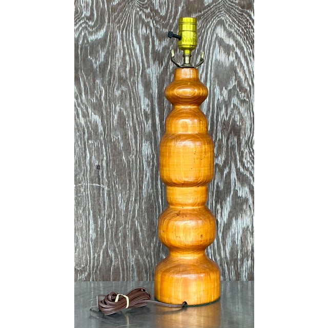 Vintage Boho Knotty Pine Turned Table Lamp For Sale In West Palm - Image 6 of 6