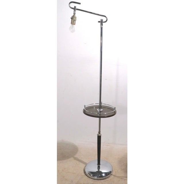 1930s Art Deco Machine Age Floor Lamp With Table Surface Ca. 1930's Made in Usa For Sale - Image 5 of 12