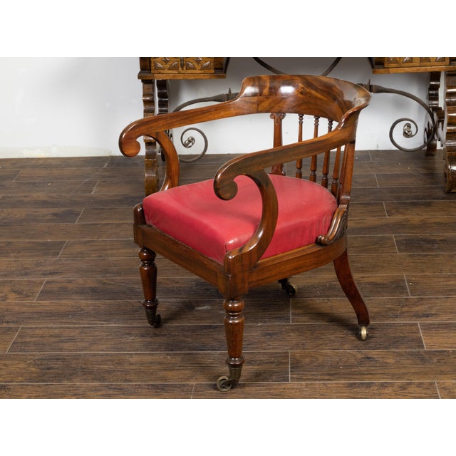 English Regency Period 19th Century Mahogany Horseshoe Back Upholstered Armchair For Sale - Image 10 of 11