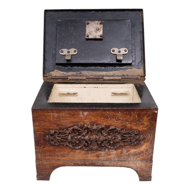 Metal Antique Strongbox with Faux Wood Print Decor, Holland, 1880s For Sale - Image 7 of 10