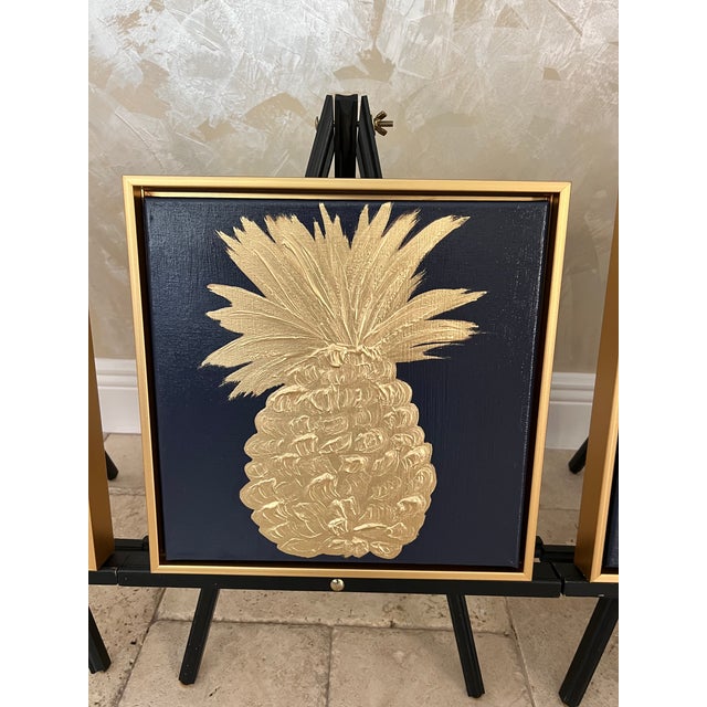 Southern Hospitality Collection; Navy & Gold Pineapples - Designed by Cheryl P. Kohloff - Set of 3 For Sale - Image 4 of 6