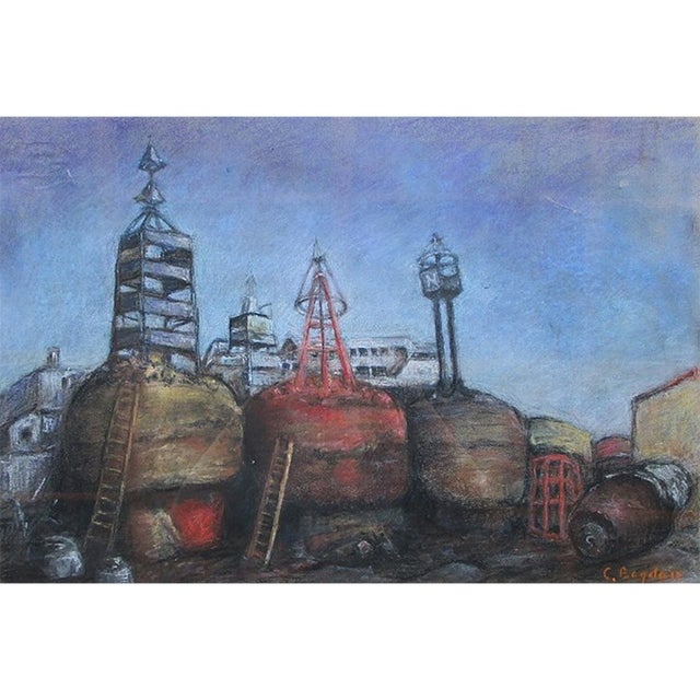 Original pastel on paper titled ‘La Cazane’, signed by Romanian artist Catul Bogdan (see close-up photos). Depicts an...