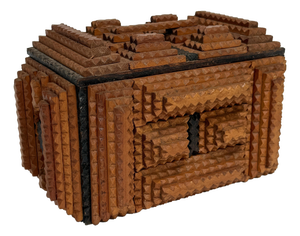 Tramp Art Carved Box With Handled Lid