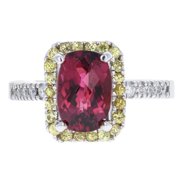 Tourmaline Sapphire Diamond White Gold Cocktail Ring, Size 7 For Sale