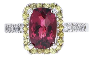 Tourmaline Sapphire Diamond White Gold Cocktail Ring, Size 7