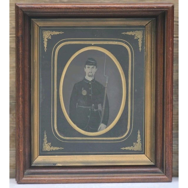 Pair Civil War Tintype Portraits Framed Union Soldier & Victorian Woman 1860s For Sale - Image 13 of 18