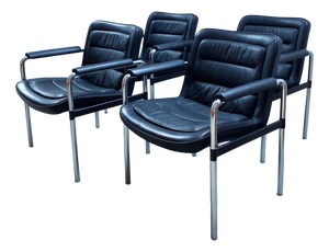 8400 Office Armchairs in Leather and Steel Tube by Jorgen Kastholm for Kusch and Co, Germany, 1980s, Set of 4