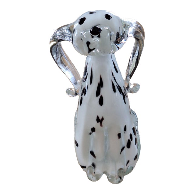 Late 20th Century Dalmatian Dog Figurine Murano Style Art Glass Decor For Sale