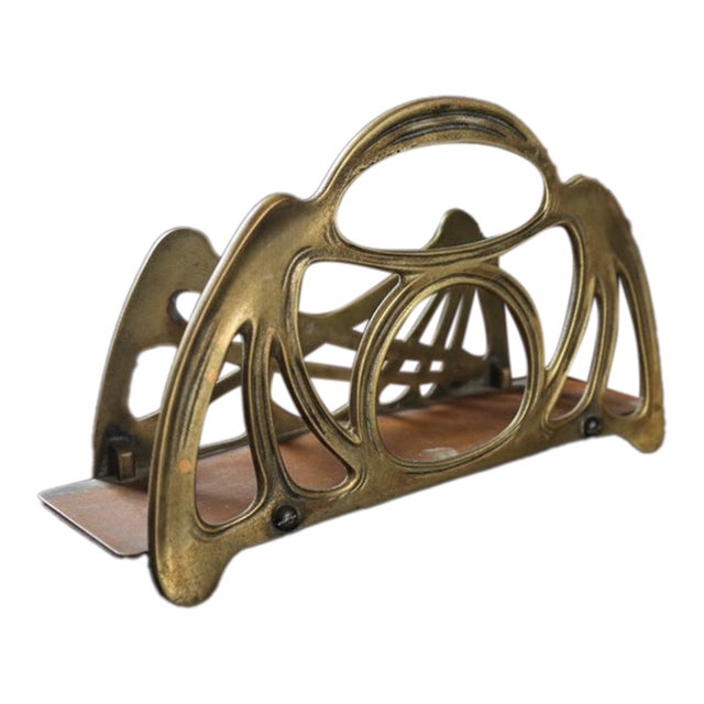 Art Nouveau Brass Letter Holder - Vintage Desk Organizer With Ornate Pierced Design- 1920s-1940s For Sale