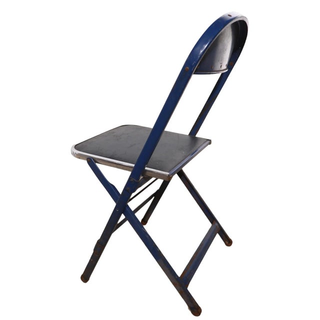 Blue 4 Vintage Folding Chairs in Blue Oilcloth Steel and Chrome by Cosco For Sale - Image 8 of 11