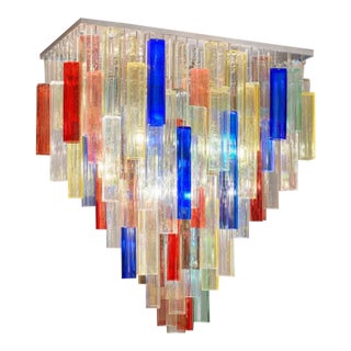 Monumental Contemporary Multicolor “Square Bark” Murano Glass Italian Flush Mount For Sale