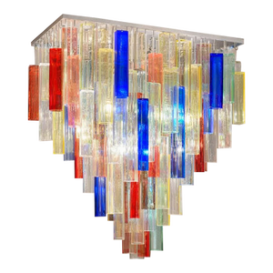 Monumental Contemporary Multicolor “Square Bark” Murano Glass Italian Flush Mount