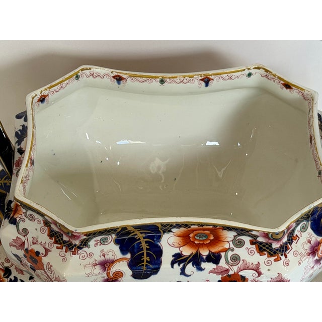Late 19th Century Antique Staffordshire Style Ironstone Valentia” Imari Transferware Covered Tureen & Platter For Sale - Image 5 of 12