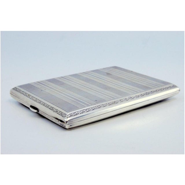 Guilloche Silver Cigarette Case with Bands on Top For Sale - Image 3 of 9