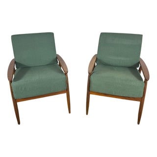 Vintage Danish Teak Lounge Chairs with Green Cushions, 1960s, Set of 2 For Sale
