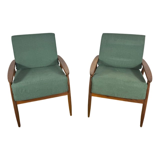 Vintage Danish Teak Lounge Chairs with Green Cushions, 1960s, Set of 2 For Sale