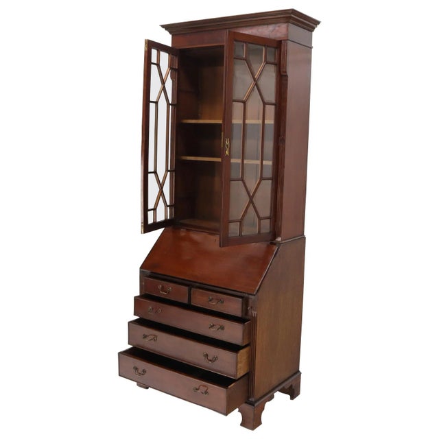 Tall Narrow English Turn of Century Mahogany Georgian Secretary Beveled Glass For Sale - Image 13 of 13