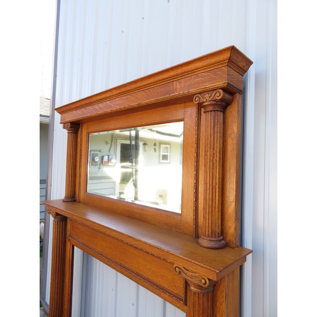 Antique Mission Oak Mantle Fireplace Surround W/ Mirror ~ Arts & Crafts ~ Columns For Sale In Seattle - Image 6 of 16