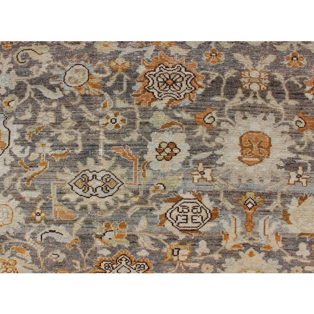 Large All-Over Gray and Orange Persian Malayer Rug With All-Over Floral Design 10'2 X 13'6 For Sale In Atlanta - Image 6 of 13