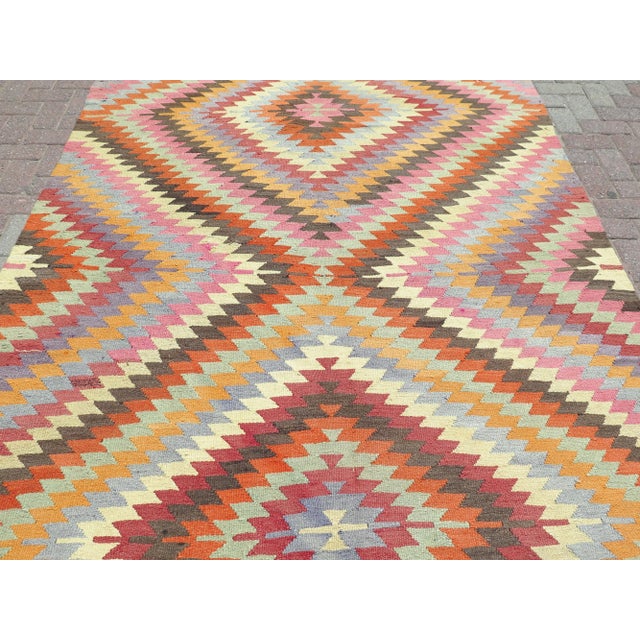 Mid-Century Modern Mid 20th Century 1960's Classical Antalya Handwoven Turkish Kilim Boho Area Accent Rug For Sale - Image 3 of 11